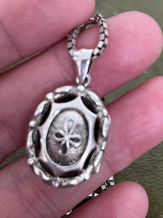 superb solid silver double locket on silver chain - image 3