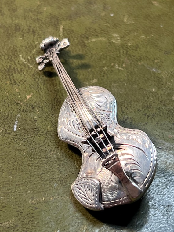 Superb solid silver violin brooch - image 2