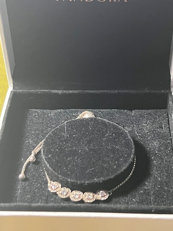 Pandora solid silver crystal bracelet adjustable … - image 4