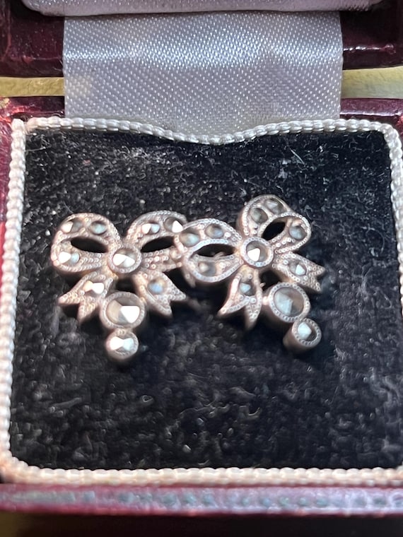 Superb art deco solid silver markesite studs - image 1
