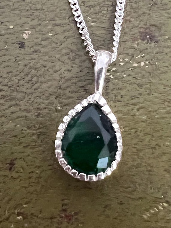 solid silver Russian diopside pendant - image 1