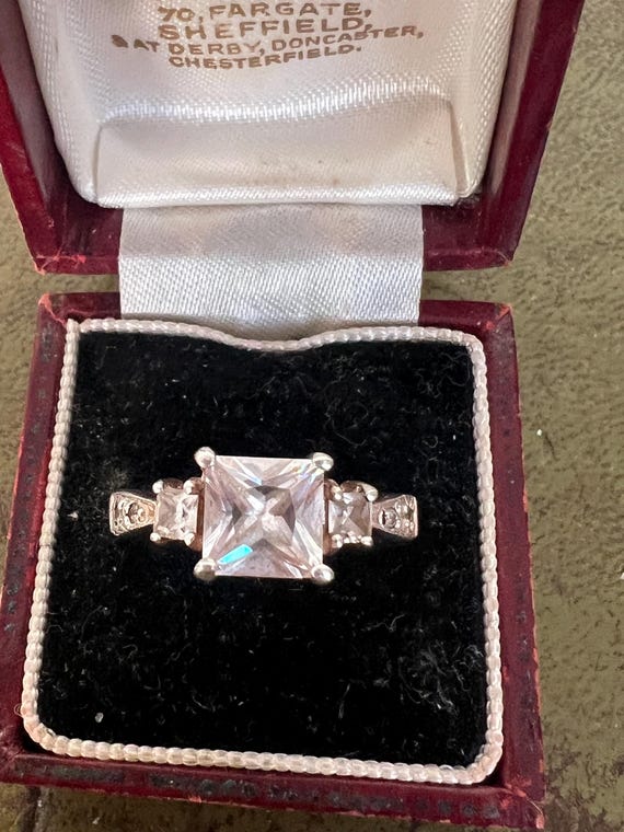 solid silver glass ring size O - image 2