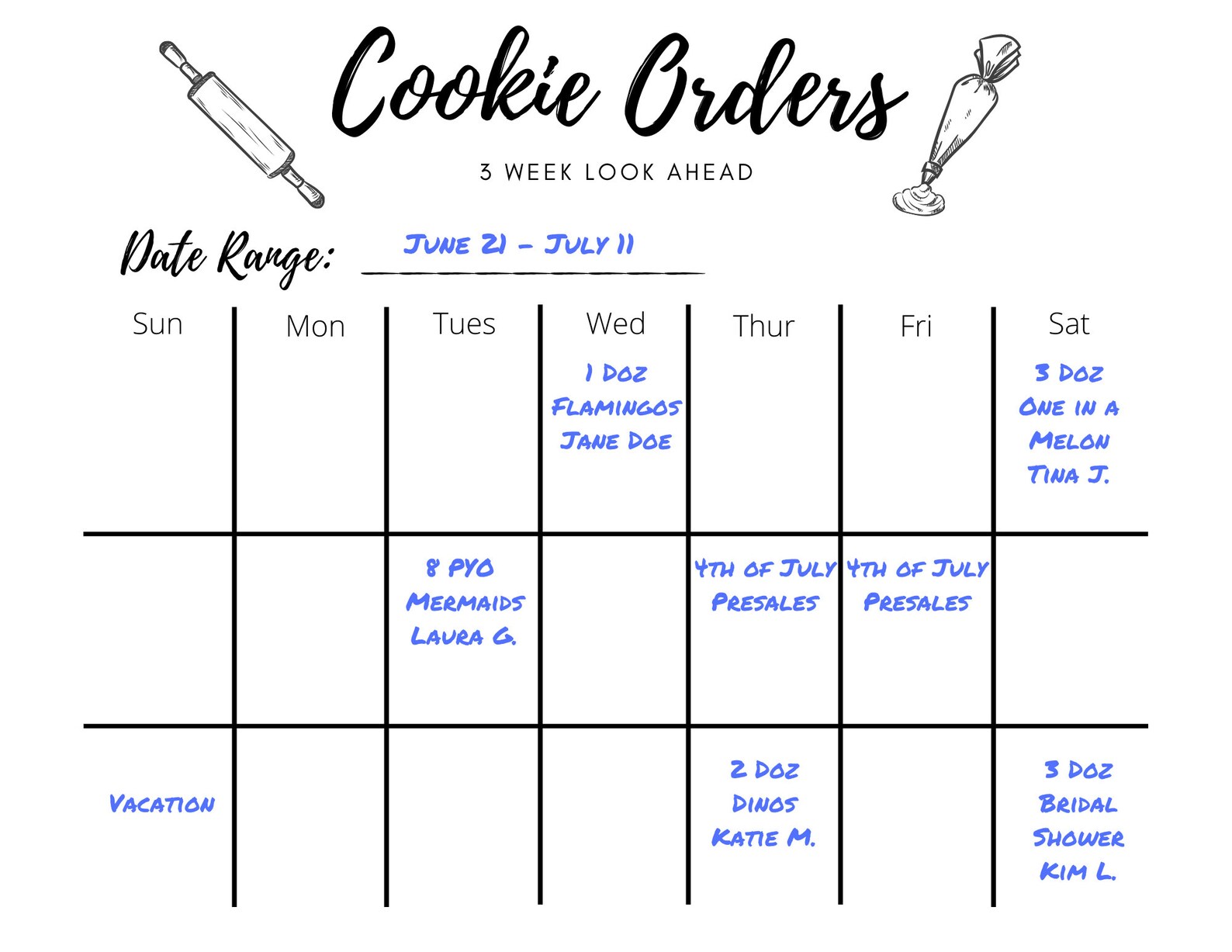 COOKIE PLANNER Printable Cookie Order Tracker Planner, Letter Size, Instant Download, 3 Week