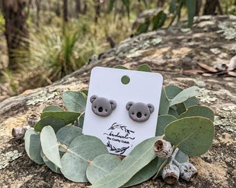 Handmade Koala Stud Earrings, Polymer Clay Animal Jewelry, Cute Australian Native Wildlife Gift, Aussie Artisan Clay Studs, Gift for Her