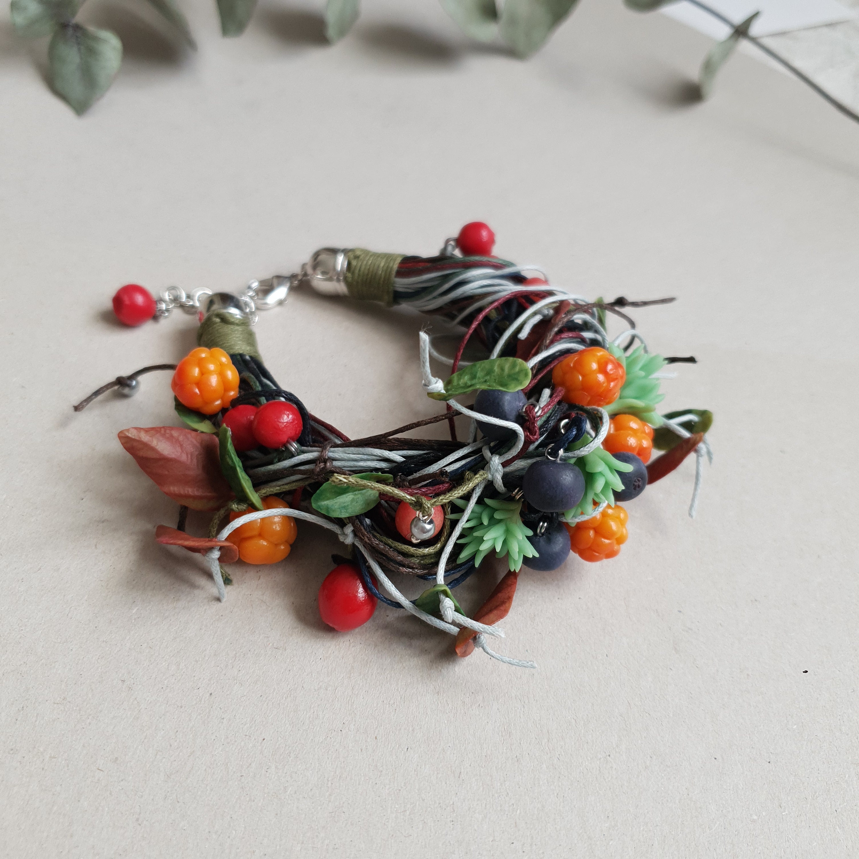 Woodland jewelry Forest berry charm bracelet Statement Etsy