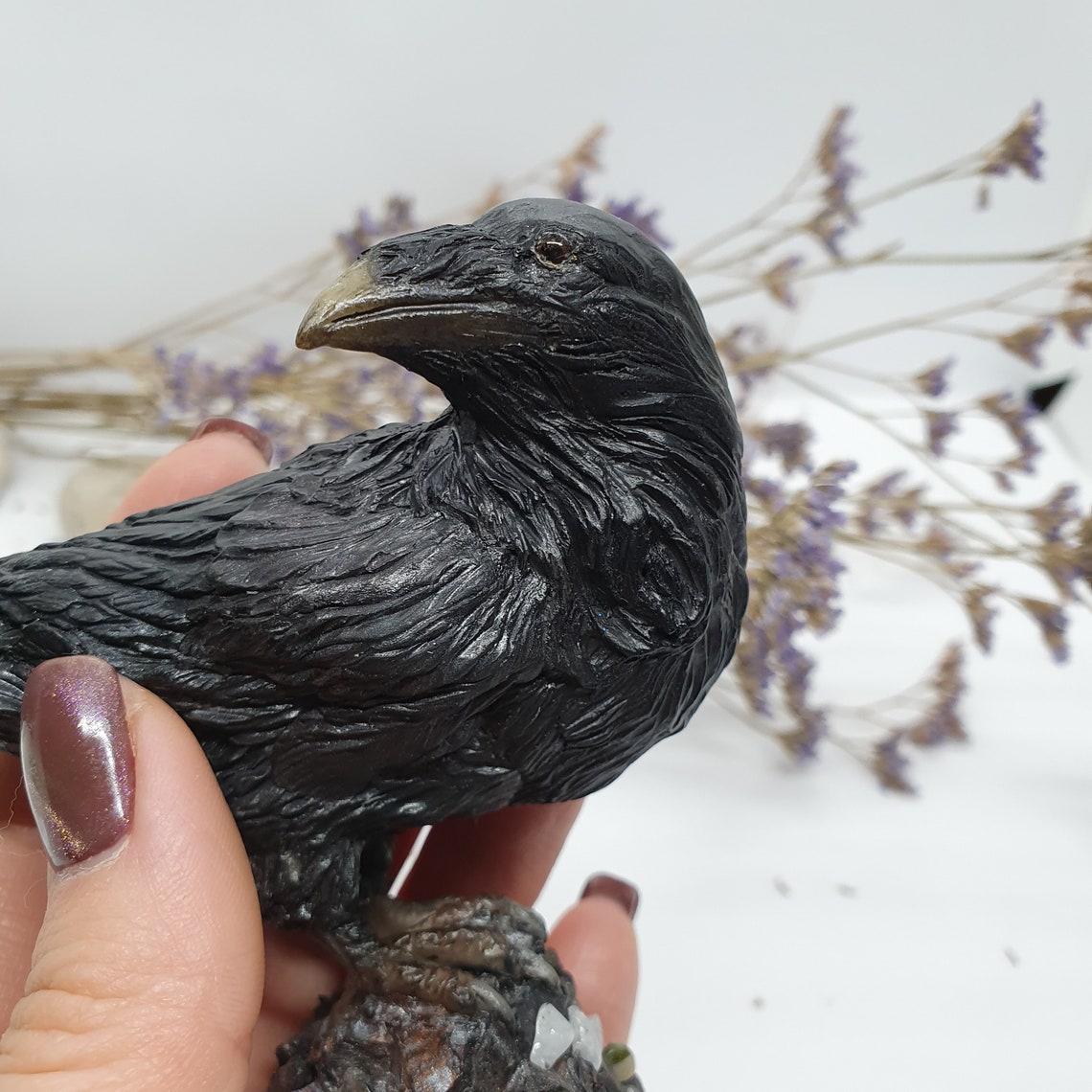 Crow Raven clay figurine Hand made Raven sculpture Black Etsy