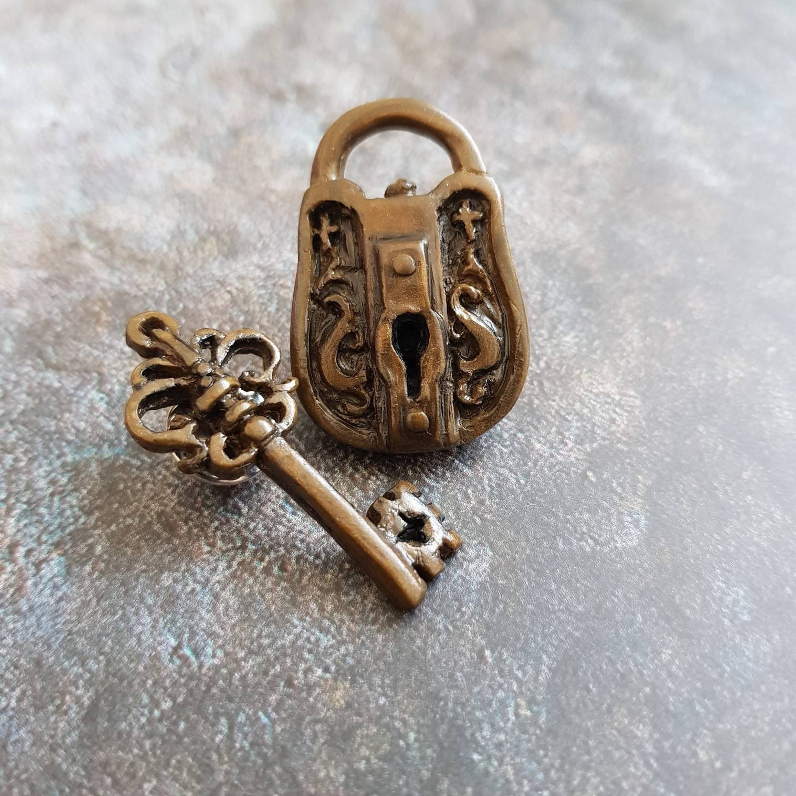 Antique Key and Lock pins badge for couples.Bronze key Etsy