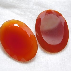 40 Carat Natural Carnelian Agate Cabochon: Oval Faceted Gemstone (25x18mm, 2 Piece Lot)
