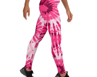 Pink Tie Dye Leggings, Leggings for Women, Yoga Pants, Yoga Leggings