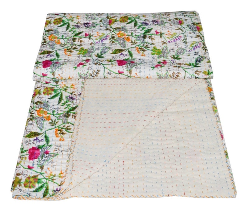 Kantha Quilt King Size Cotton Vintage Throw Blanket Multi Design Indian
