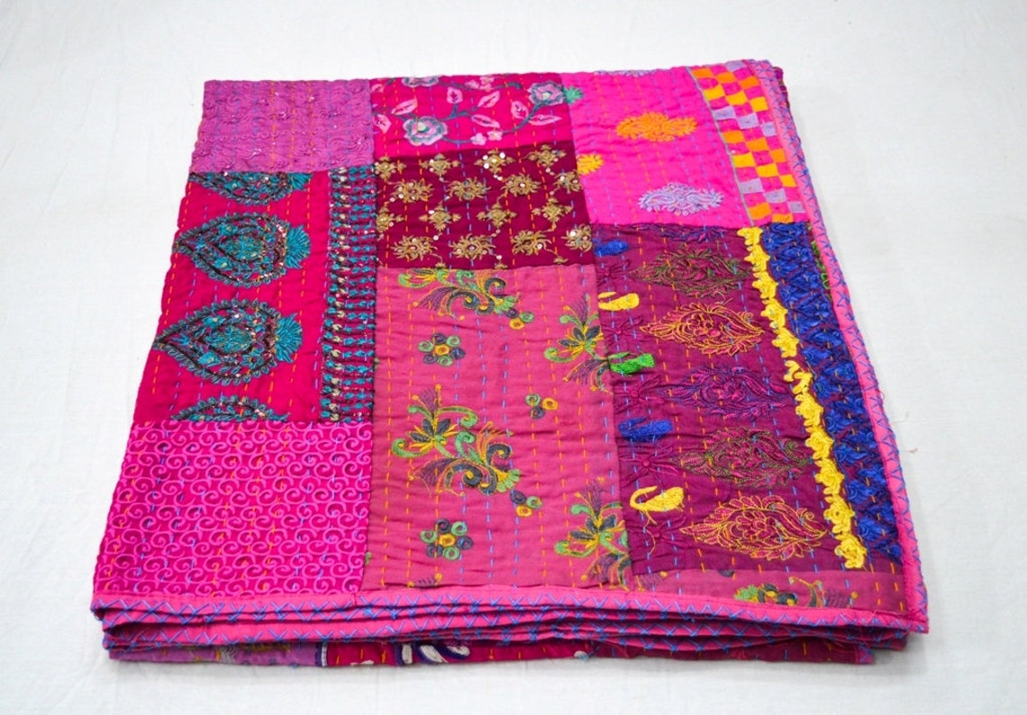 Indian Handmade Kantha Quilt Hand Block Patchwork Print Pure Etsy