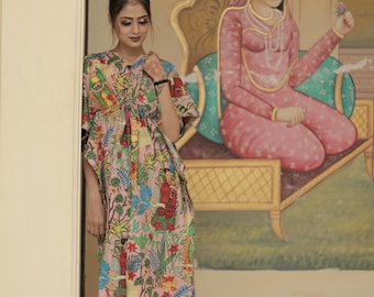 Beautiful Bohemian Cotton kaftan Indian Short Kaftan Dress,Hippie Style Maxi,Women's Hand Block Print Kaftan Party Wear Dress Indian Tunic