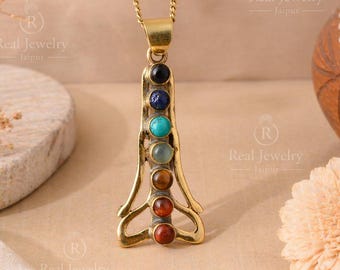 7 Chakra Gold Pendant Necklace, Healing Crystal Jewelry, Boho Spiritual Necklace, Yoga Meditation Jewelry, Gift for Her