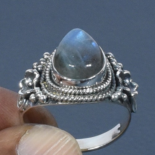 NATURAL BLUE LABRADORITE CHECKER CUT 925 SOLID STERLING SILVER RING NATURAL BLUE LABRADORITE CHECKER CUT 925 SOLID STERLING SILVER RING