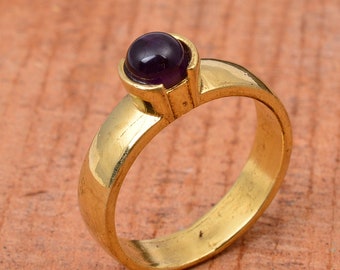 Handmade Brass Amethyst Ring: Boho Gemstone Jewelry