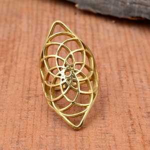 Handmade Brass Flower of Life Ring: Sacred Geometry Mandala