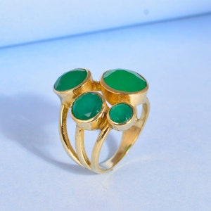 Handmade Ring, Gemstone Ring, Multi Stone Ring, Green Onyx Ring, Promise Ring, Boho Ring, Ring For Women, Statement Ring, Gold Brass Ring
