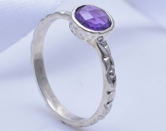 Amethyst Ring, Silver Ring, Stacking Ring, Solitaire Ring, Engagement Ring, February Birthstone, Boho Ring, Gemstone Ring