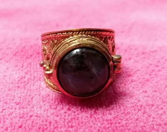 Anillo de labradorita venenosa, caja oculta de latón, joyería étnica bohemia