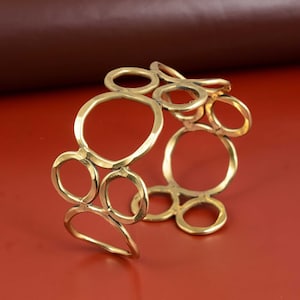 Handmade Brass Circle Cuff Bracelet: Boho Tribal Adjustable Bangle
