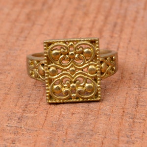 Mandala Ring, Statement Ring, Gold Ring, Artisan Ring, Square Ring, Brass Ring, Boho Ring, Beautiful Mandala Ring