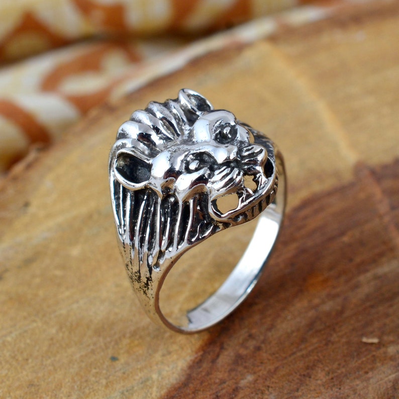 handmade ring husband gift ring 925 Sterling Silver lion ring best gift ring signet ring valentine ring unisex ring lion face ring