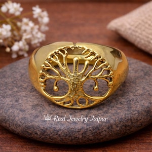 Tree of Life Statement Ring Gold, Nature Inspired Jewelry, Spiritual Ring, Handmade Brass Gift image 1