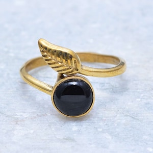 Black Obsidian Ring, Gemstone ring, Handmade Ring, Dainty Ring, Gold Brass Ring, Vintage Ring, Personalized Gifts, Obsidian Jewelry,