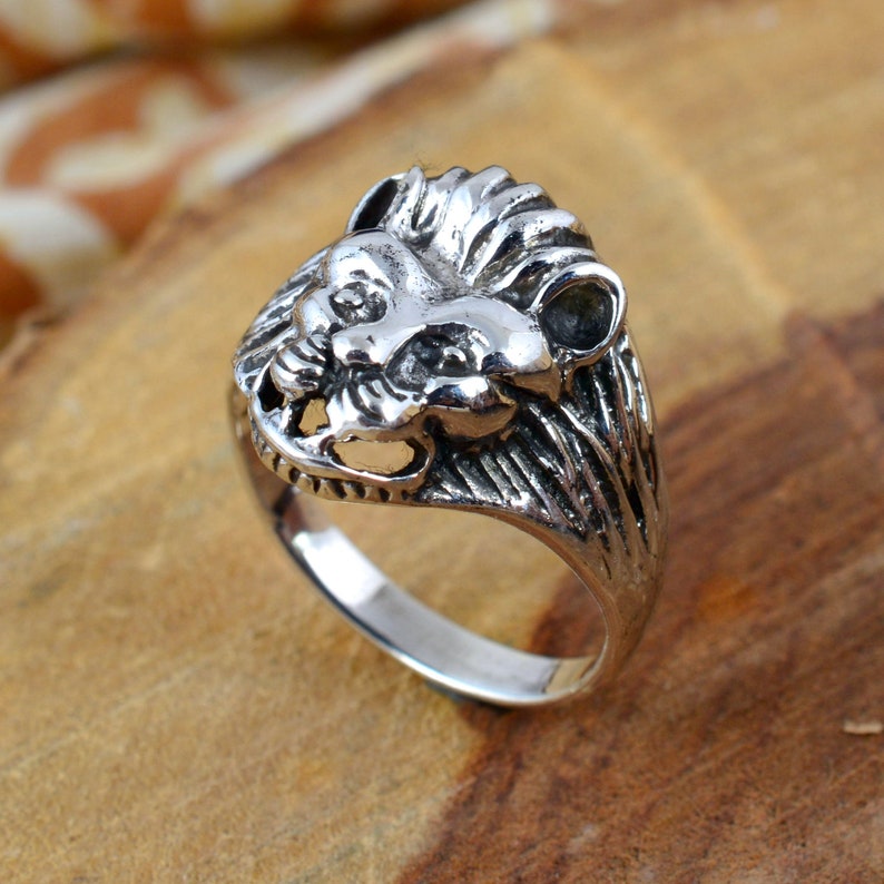 handmade ring husband gift ring 925 Sterling Silver lion ring best gift ring signet ring valentine ring unisex ring lion face ring