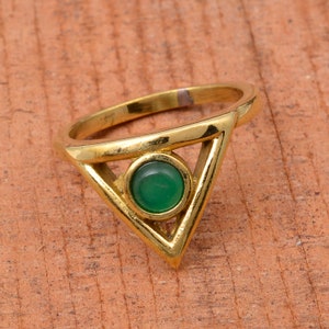 Valentine Ring, Jade Stone Ring, Traingle Ring, Handmade Ring, Statement Ring, Brass Stone Ring, Wedding Ring, Deco Ring, Gift For Her