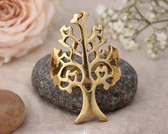 Anello Albero della Vita in oro / Anello boho regolabile / Gioielli ispirati alla natura / Anello con simbolo spirituale / Regalo per lei
