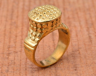 Handmade Hammered Brass Statement Ring: Boho Gold Ring