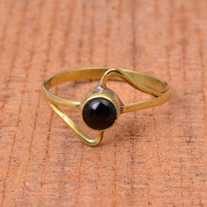 Handmade Black Obsidian Brass Ring: Boho Ethnic Jewelry