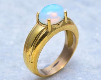 Handmade Brass Opal Ring: Boho Vintage Gemstone Jewelry
