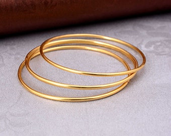 Brass Gold Polished 3 Bangles, Stackable bangle bracelets for women,Bridesmaid gift ideas,Custom bracelet simple,Bridesmaid Jewelry