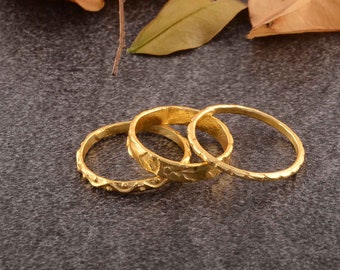 Handcrafted Brass Stacking Rings Set: Jaipur Minimalist Gold Band