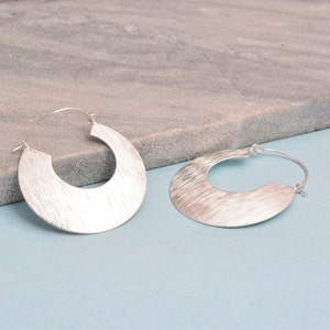 Handmade Brass Crescent Hoop Earrings, Boho Ethnic Tribal Jewelry