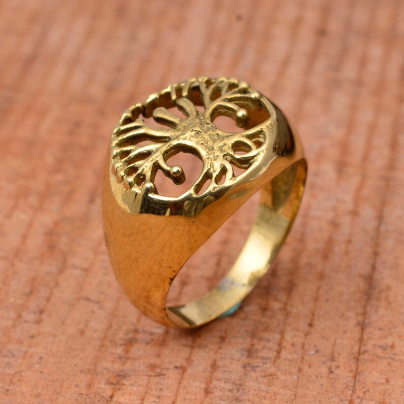 Tree of Life Statement Ring Gold, Nature Inspired Jewelry, Spiritual Ring, Handmade Brass Gift image 5