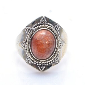 Handmade Sunstone 925 Sterling Silver Ring: Boho Gemstone Jewelry
