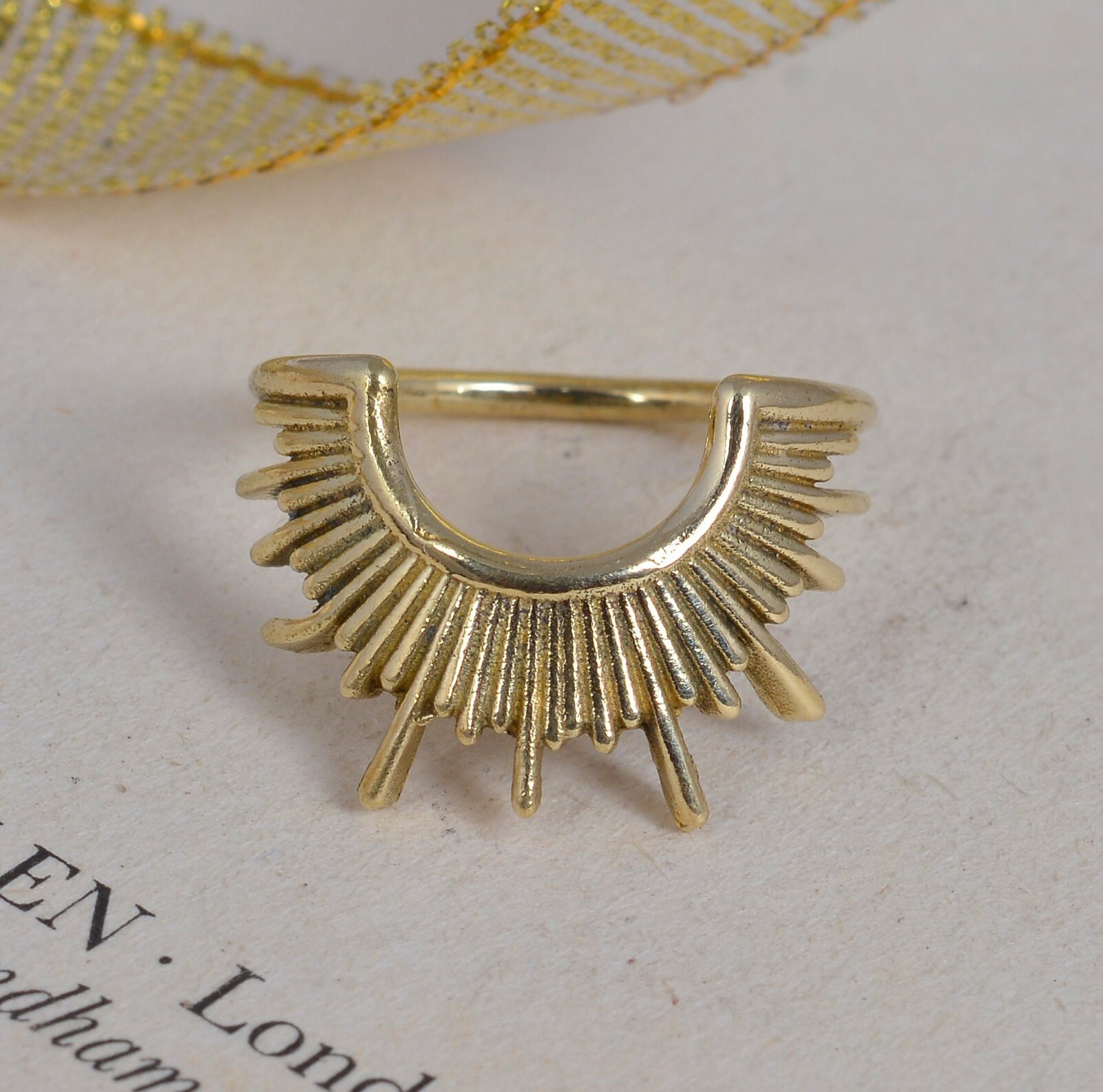 Handmade Brass Sunburst Ring | Boho Stacking Ring - Etsy