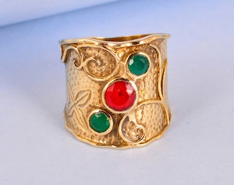 Brass Gemstone Ring: Handmade Boho Ethnic Jewelry