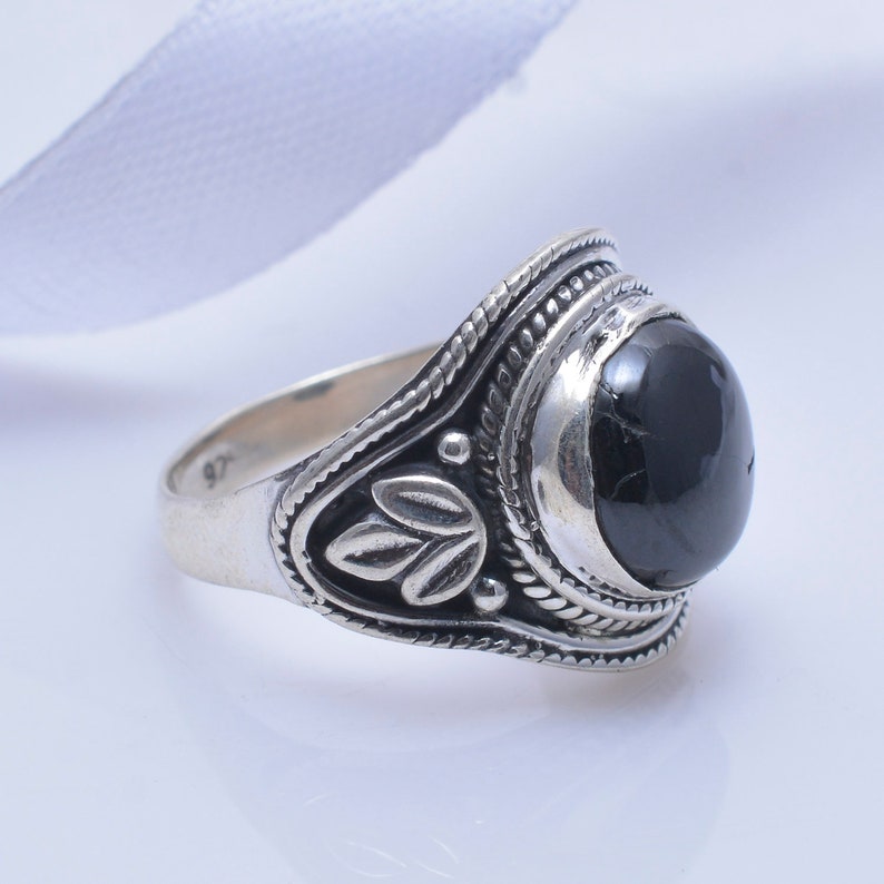 Black Obsidian Ring 925 Sterling Silver Ring Women Gift Etsy