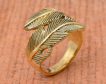Feather Ring, Adjustable Feather Ring, Plume Ring, Thumb band, Dainty Ring,  Statement Ring, Boho Ring, Gold Ring, Feather Jewelry