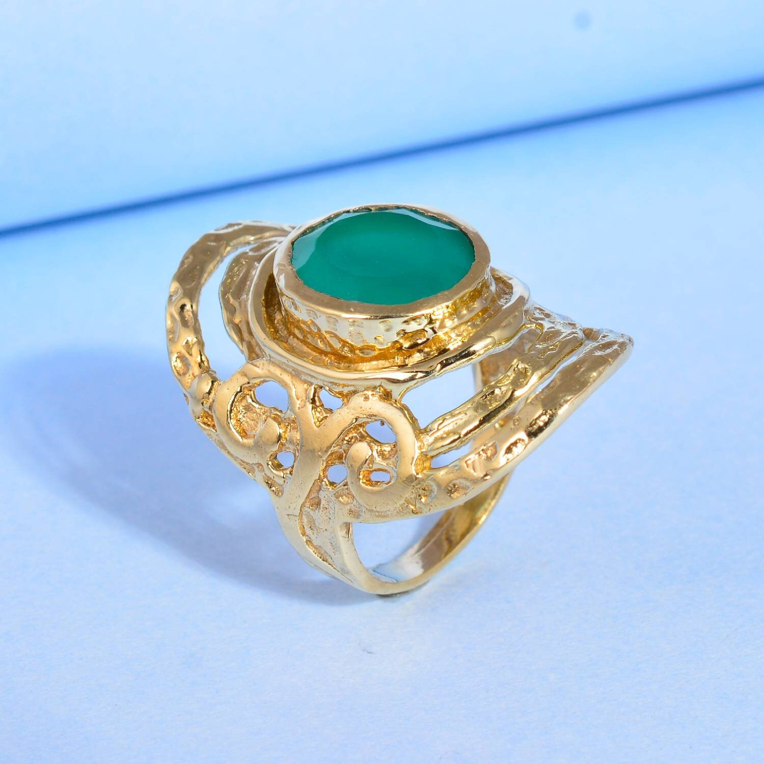 Green Jade Ring Handmade Ring Brass Stone Ring Gemstone Etsy UK