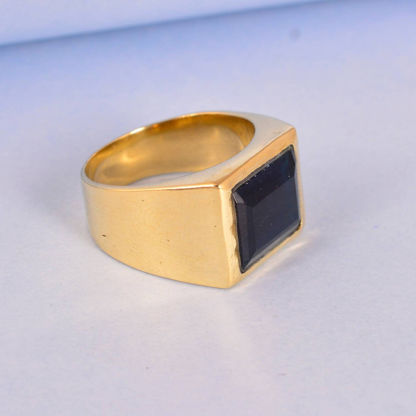 Mens Gold Obsidian Square Ring brass men wedding band Gold Etsy