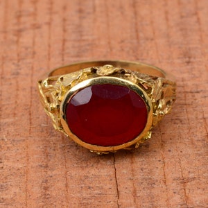 Red Jade Ring,18k Gold Ring,Handmade Ring, Unique Ring, Vintage Ring, Boho Ring, Gemstone Ring, Wedding Ring, Red Stone Ring,Gift For Her