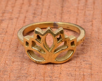 Cute Lotus Flower Engagement Gold Ring • Spiritual Ring Sterling Silver • Gifts for Her