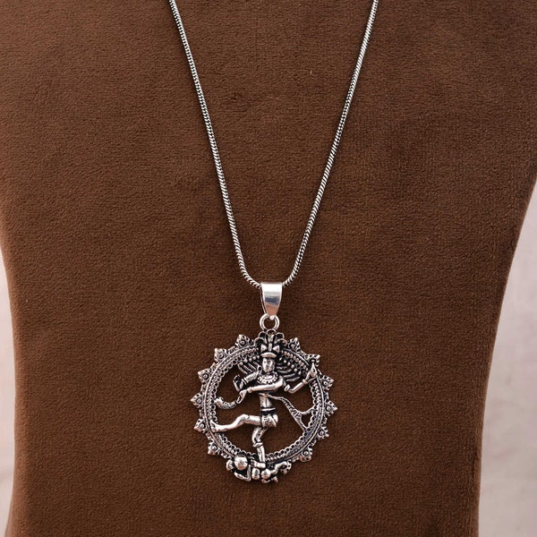 Nataraja Dancing Shiva small charm necklace in Sterling silver, Hindu God pendant necklace, Lord of the dance jewellery, Protective amulet