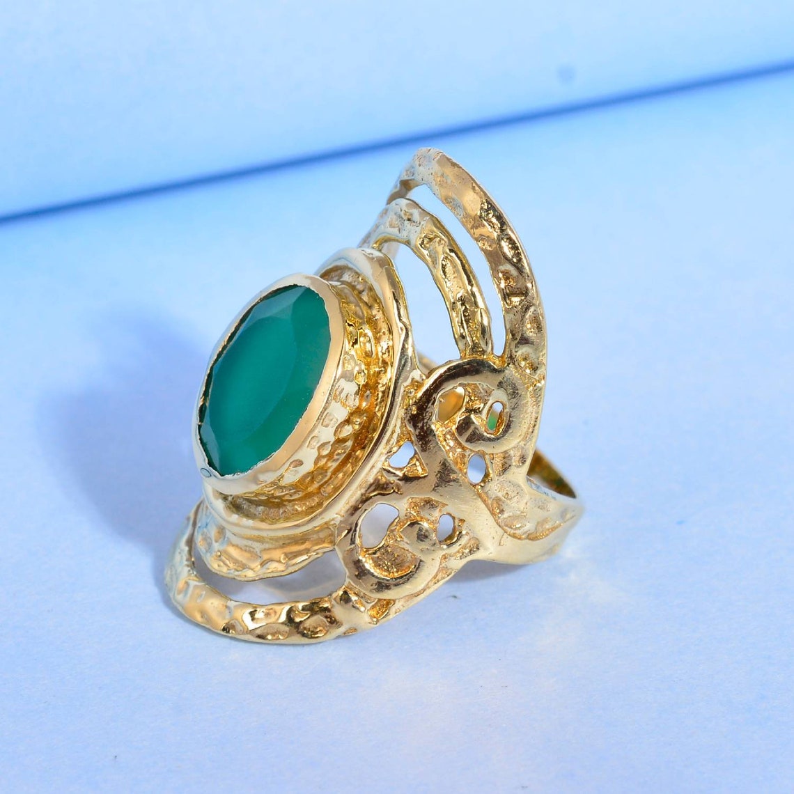 Green Jade Ring Handmade Ring Brass Stone Ring Gemstone Etsy