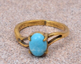Handmade Brass Turquoise Gemstone Ring, Boho Rustic Style